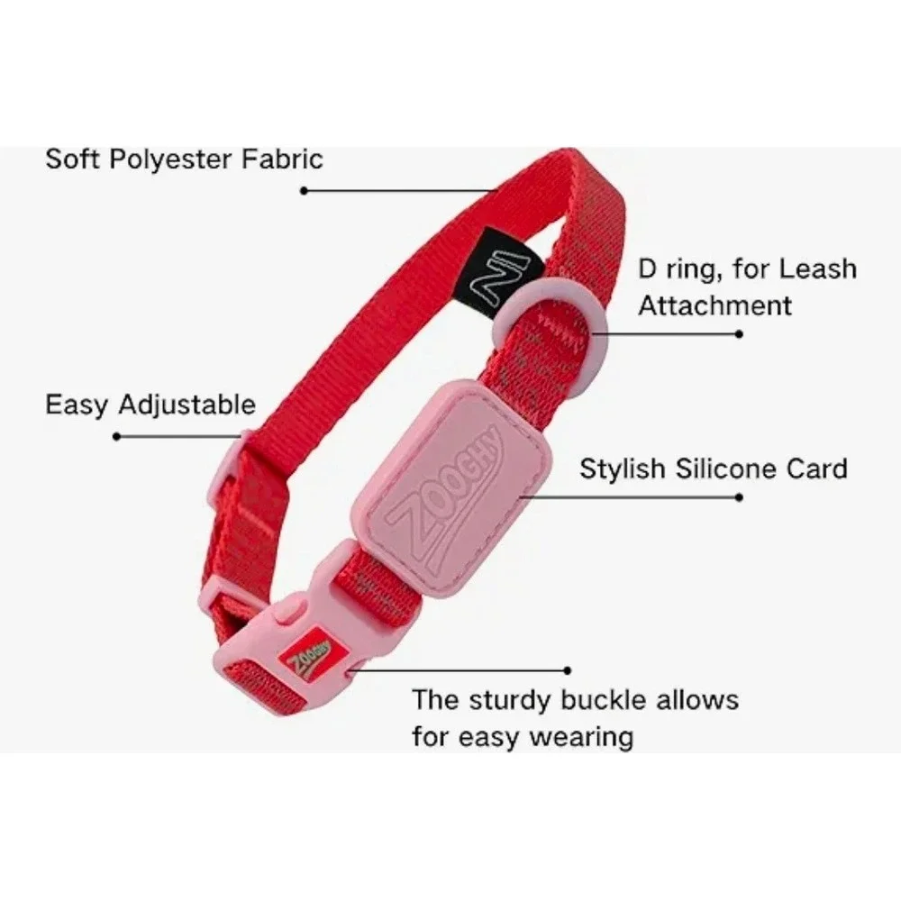 ZOOGHY Reflective Dog Collar and Leash Set Red Pink Adjustable Padded Handle